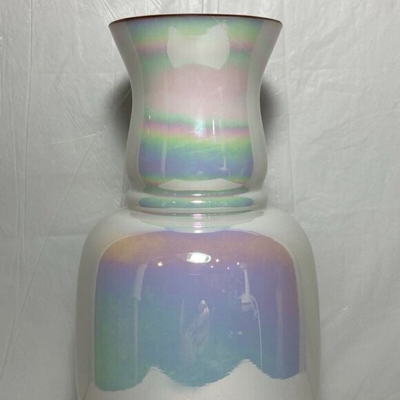 American Handblown Glass Handpainted Rare Pearl Opal Iridescent 9.5”Vase Vintage - Picture 8 of 12